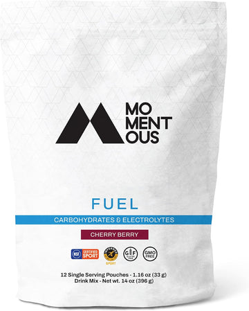 Momentous Fuel Intra-Workout Carbs & Electrolyte Drink Mix - Hydration Powder For Sustained Energy During Workouts - Nsf Certified, Gmo-Free, Gluten Free - 12 Single Serving Packets, Cherry Berry