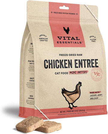 Vital Essentials Freeze Dried Raw Cat Food, Chicken Mini Patties Entree, 8 Oz