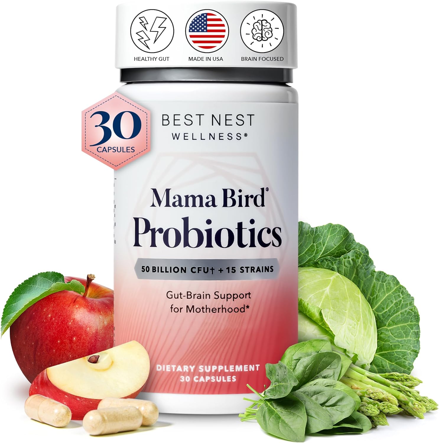 Best Nest Wellness Mama Bird Probiotics For Prenatal, Postnatal, Fertility, Women Digestive Health 50 Billion Cfu, 15 Strains, Patented Time Released Capsules, Once Daily Probiotic Supplement, 30 Ct