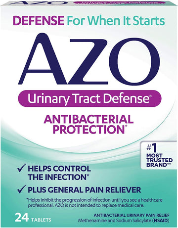 AZO Urinary Tract Defense Antibacterial Protection, Helps Control a UTI Until You Can See a Doctor, No. 1 Most Trusted Urinary Health Brand, 24 Count (Pack of 1)