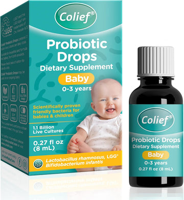 Colief Probiotic Drops Baby | 1.1 Billion Live Cultures | Lactobacillus Rhamnosus & Bifidobacterium Infantis | Suitable From Birth | Scientically Proven Friendly Bacteria | 0.27 Fl Oz