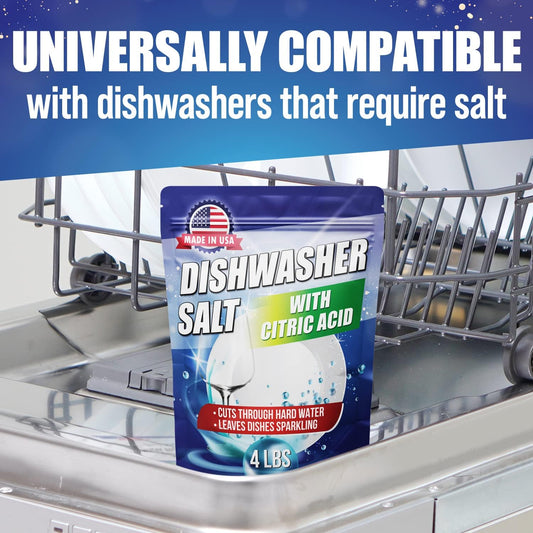 IMPRESA Dishwasher Rinse Aid with Citric Acid Cleaner - Dishwasher Salt Hard Water Stain Remover – Powerful Cleaner, Descaler, Water Softener - Detergent Booster and Hard Water Cleaner - 4LB