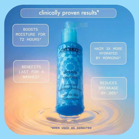 Amika Dream Routine Hydrating Overnight Hair Mask - Leave In Conditioner Treatment With Polyglutamic + Hyaluronic Acid - Silicone-Free Hair Care To Deeply Moisturise Strands + Reduce Breakage (100 Ml)