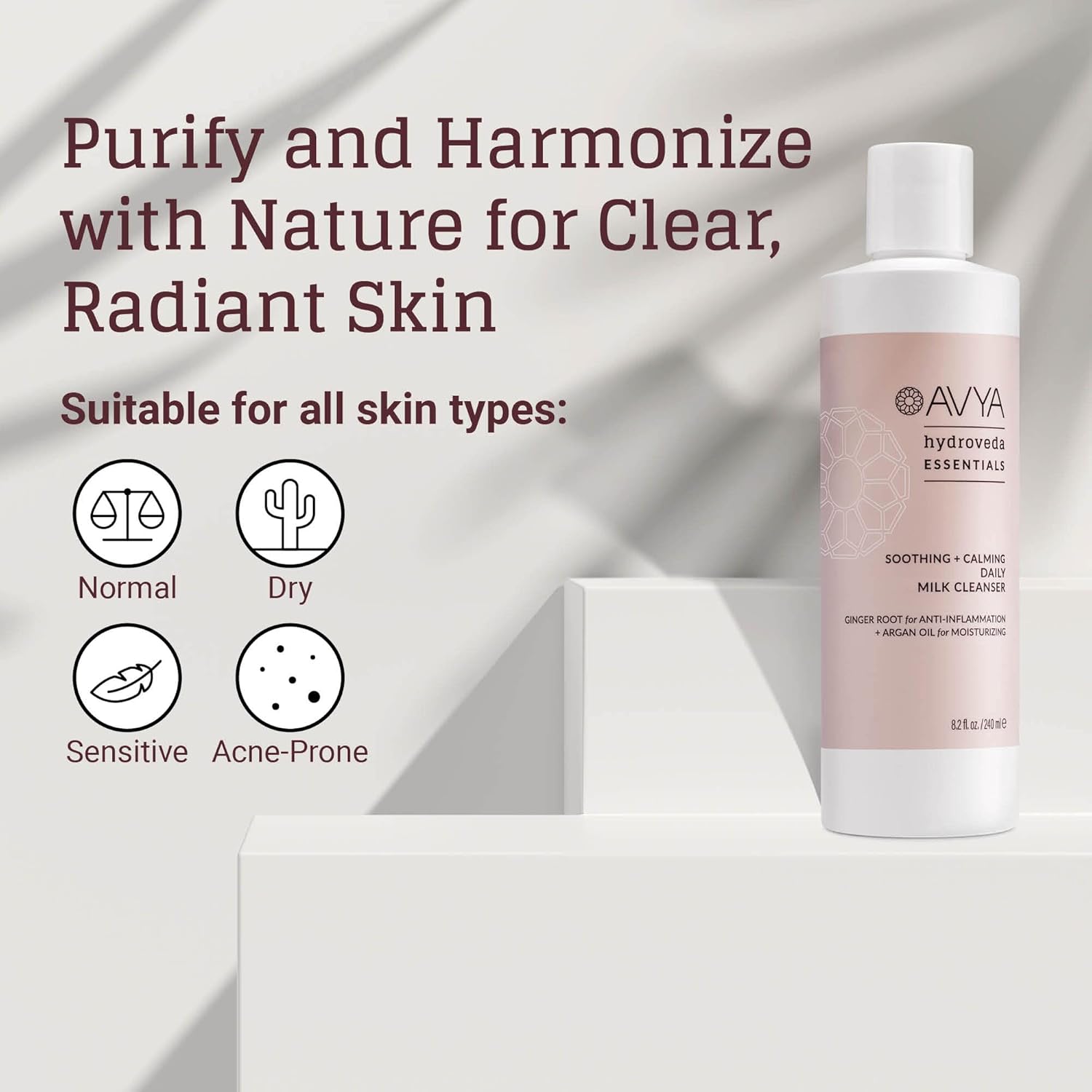 Avya Hydroveda Essentials Daily Milk Cleanser (8.2Oz) - Advanced Ayurvedic Skincare/Removes Makeup And Impurities For Natural Radiance/Ginger Blend Great For Sensitive Skin : Beauty & Personal Care