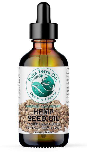 Bella Terra Oils - Hemp Seed Oil 4 oz - Dive into the World of Linoleic Acid & Alpha-Linolenic Acid, Packed with Essential Vitamins, Perfect for Cosmetic Elixirs