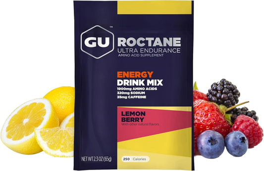 Gu Energy Roctane Ultra Endurance Energy Drink Mix, Vegan, Gluten-Free, Kosher, Caffeine-Free, And Dairy-Free N-The-Go Energy For Any Workout, 10 Single-Serving Packets, Lemon Berry