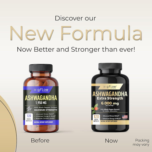 Ashwagandha Supplements - Ashwagandha Powder Capsules Extra Strength 6000Mg With Black Pepper | Mood Support, Focus, Energy Support | Vegan Friendly, Non-Gmo, Usa Made