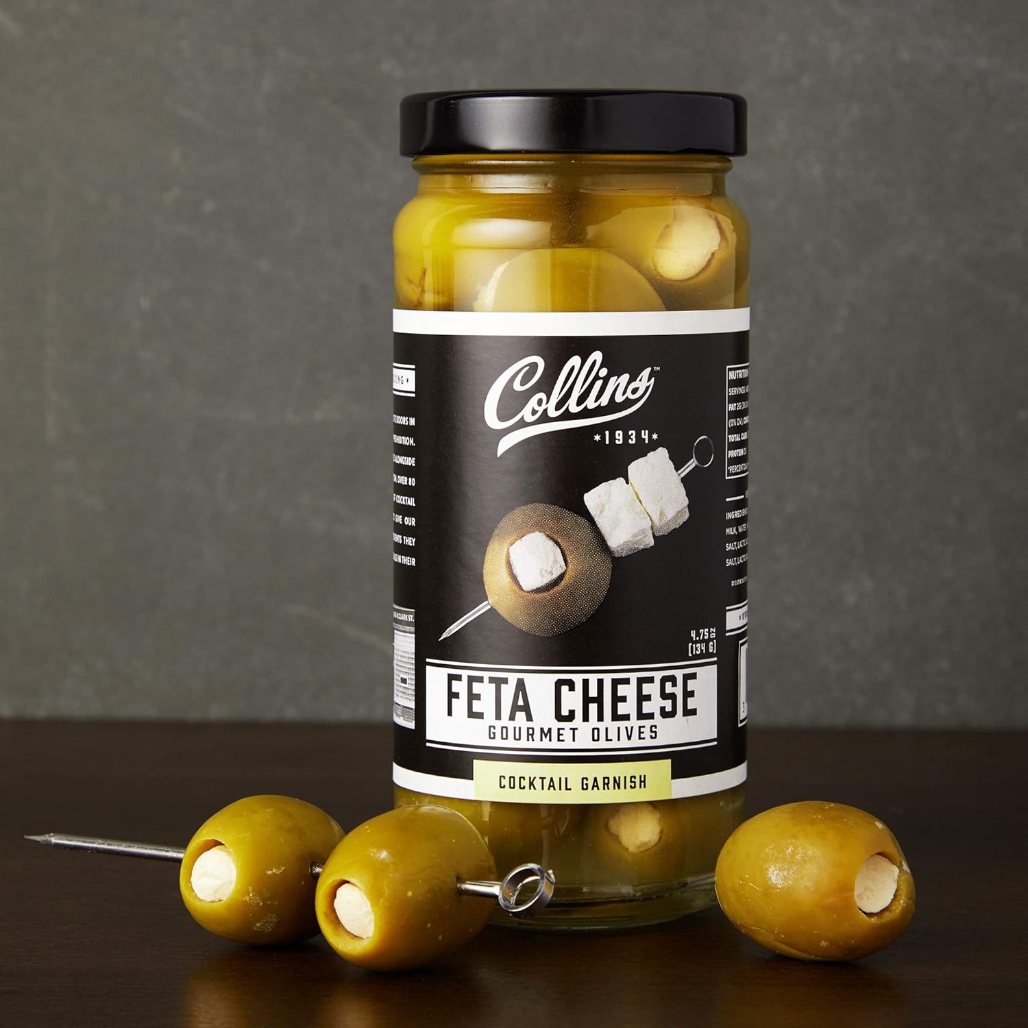 Collins Gourmet Feta Cheese Olives | Cheese-Stuffed Premium Garnish for Cocktails, Bloody Marys, Martinis, Salads, Meat Trays, 5oz: Home & Kitchen