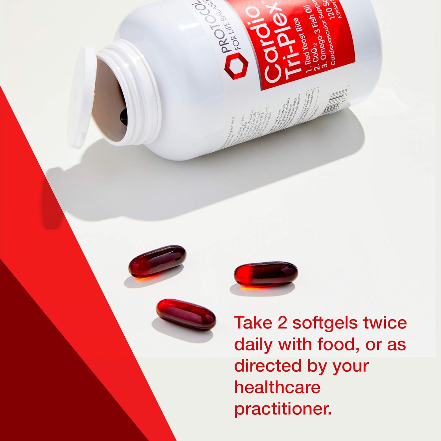 Protocol Cardio Tri-Plex - Heart Health Formula* - with Red Yeast Rice, CoQ10 & Omega-3 Fish Oil - DHA Dietary Supplements