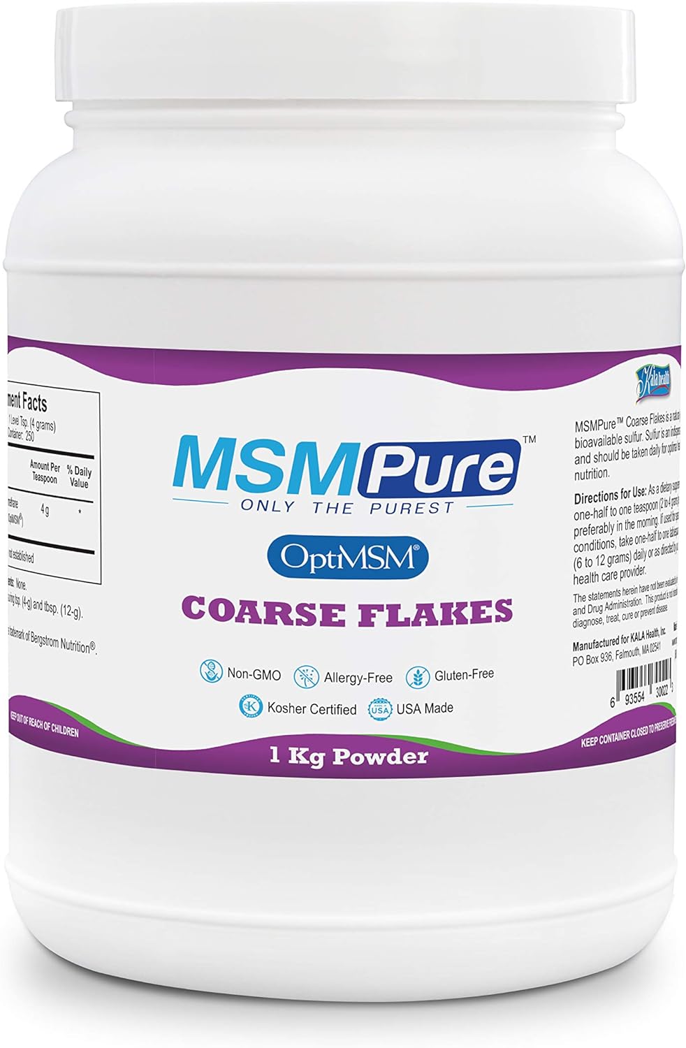 Kala Health Msmpure Msm - 2.2 Lb Coarse Powder Flakes, 99.9% Pure Dist