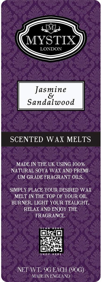 Mystix London | Jasmine & Sandalwood - Wax Melts Clamshell 5 x 90g (50 cubes) | 100% Natural Soya Wax | Best Aroma for Home, Kitchen, Living Room and Bathroom | Perfect as a Gift | Handmade In UK