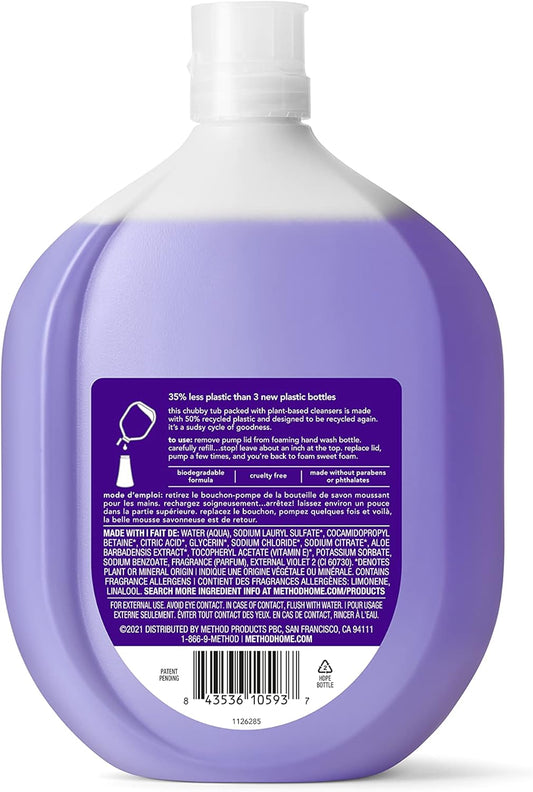 Method Foaming Hand Soap Refill, French Lavender, Recyclable Bottle, Biodegradable Formula, 28 Fl Oz (Pack Of 4)