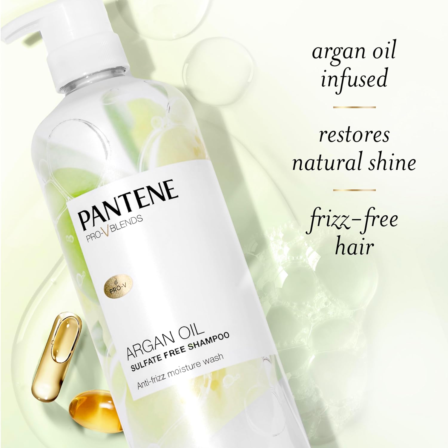 Pantene Sulfate Free Argan Oil Shampoo for Dry Damaged hair, Safe for Color Treated Hair, Smoothing and Moisturizing, Nutrient Infused with Vitamin B5, Anti Frizz, Pro-V Blends, 30.0 oz : Beauty & Personal Care