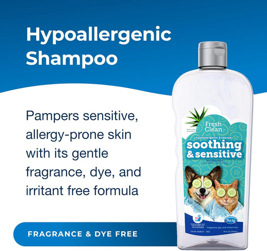 Pet-Ag Fresh ’N Clean Soothing & Sensitive Pet Shampoo - 18 Oz - Hypoallergenic & Tearless Pet Shampoo For Dogs, Cats & Small Animals With Aloe & Vitamin E - Fragrance Free