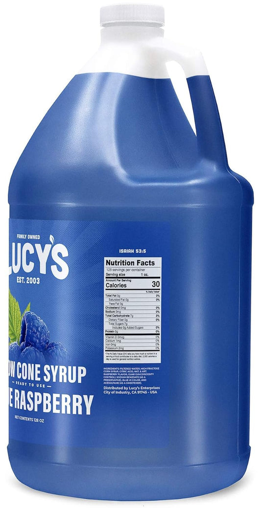 Lucy'S Family Owned - Shaved Ice Snow Cone Syrup, Blue Raspberry - 1 Gallon (128Oz.)