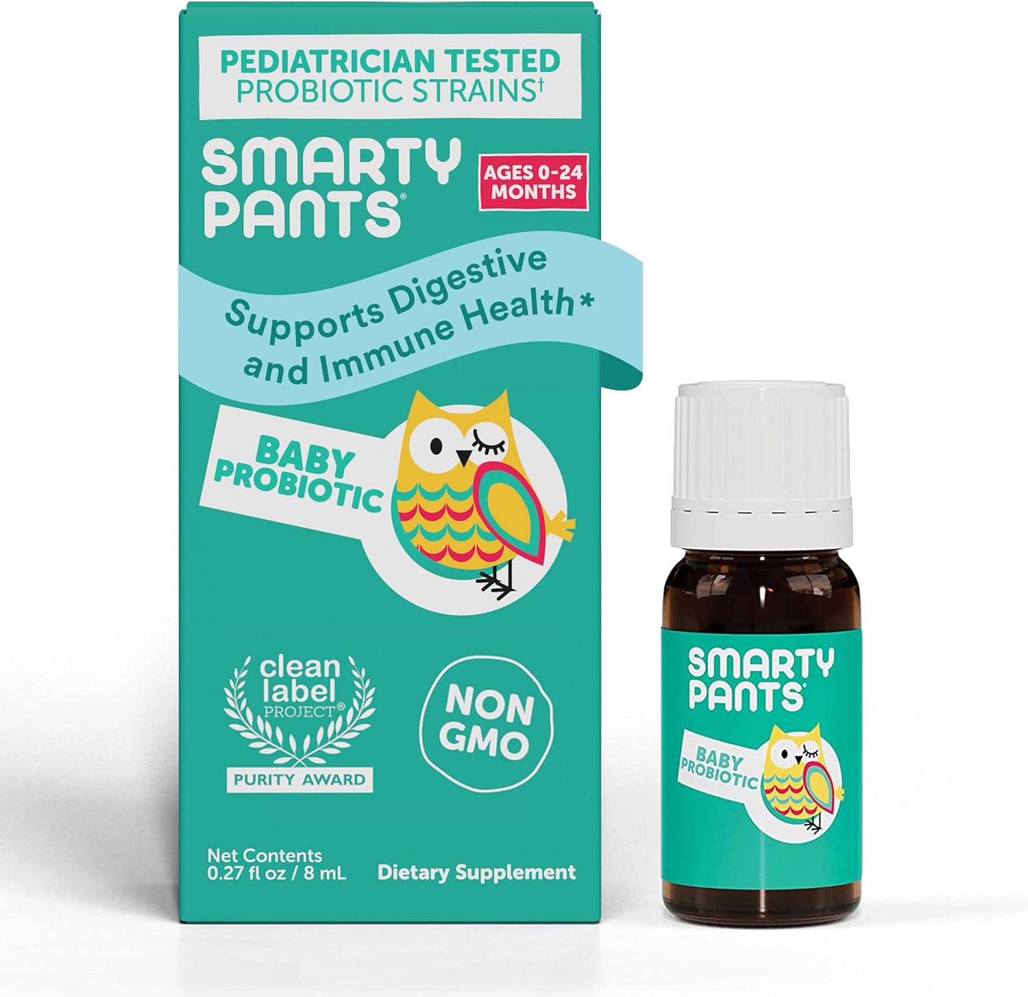 SmartyPants Baby Probiotic Drops: Probiotics for Digestive Health and Immune Support Supplement, for Infants 0-24 Months, Vegan, Gluten Free, Pediatrician Tested (30 Day Supply)