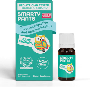 Smartypants Baby Probiotic Drops: Probiotics For Digestive Health And Immune Support Supplement, For Infants 0-24 Months, Vegan, Gluten Free, Pediatrician Tested (30 Day Supply)