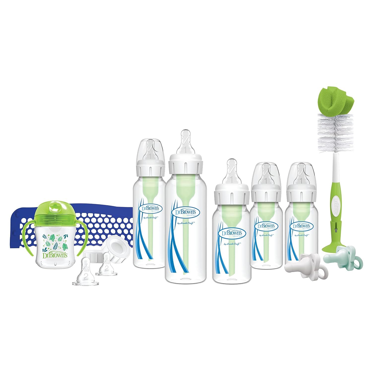 Dr. Brown'S Natural Flow Baby Feeding Set With Anti-Colic Bottles, Transition Cup, Brush, And Silicone Pacifiers