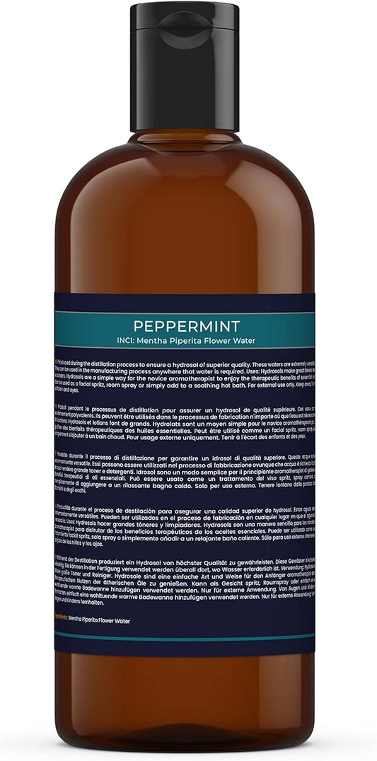 Mystic Moments | Peppermint Natural Hydrosol Floral Water 500ml | Perfect for Skin, Face, Body & Homemade Beauty Products Vegan GMO Free