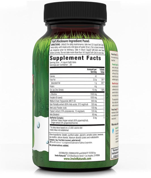 Irwin Naturals Prosta-Strong Red With Nitric Oxide Boosters - Prostate Health Support - Saw Palmetto, Lycopene, Pumpkin Seed & More - 80 Liquid Softgels