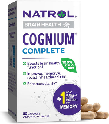 Natrol Cognium Complete, Dietary Supplement For Brain Health, Brain Health Supplements For Adults, 60 Capsules, 30 Day Supply