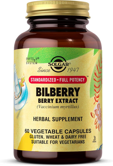 Solgar Standardized Full Potency Bilberry Berry Extract Vegetable Capsules, 60 Count