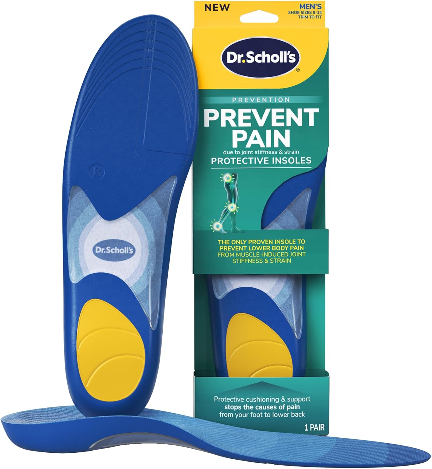 Dr. Scholl'S Prevent Pain Protective Insoles, Protect Against Foot, Knee, Lower Back Pain, Promote Foot Health & Wellness, Trim To Fit Insert, Men Shoe Size 8-14, 1 Pair