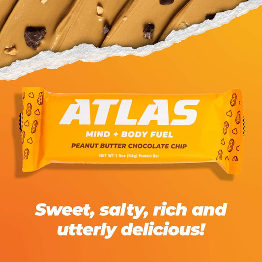 Atlas Protein Bar, 20G Protein, 1G Sugar, Clean Ingredients, Gluten Free (Peanut Butter Chocolate Chip, 12 Count (Pack Of 1))