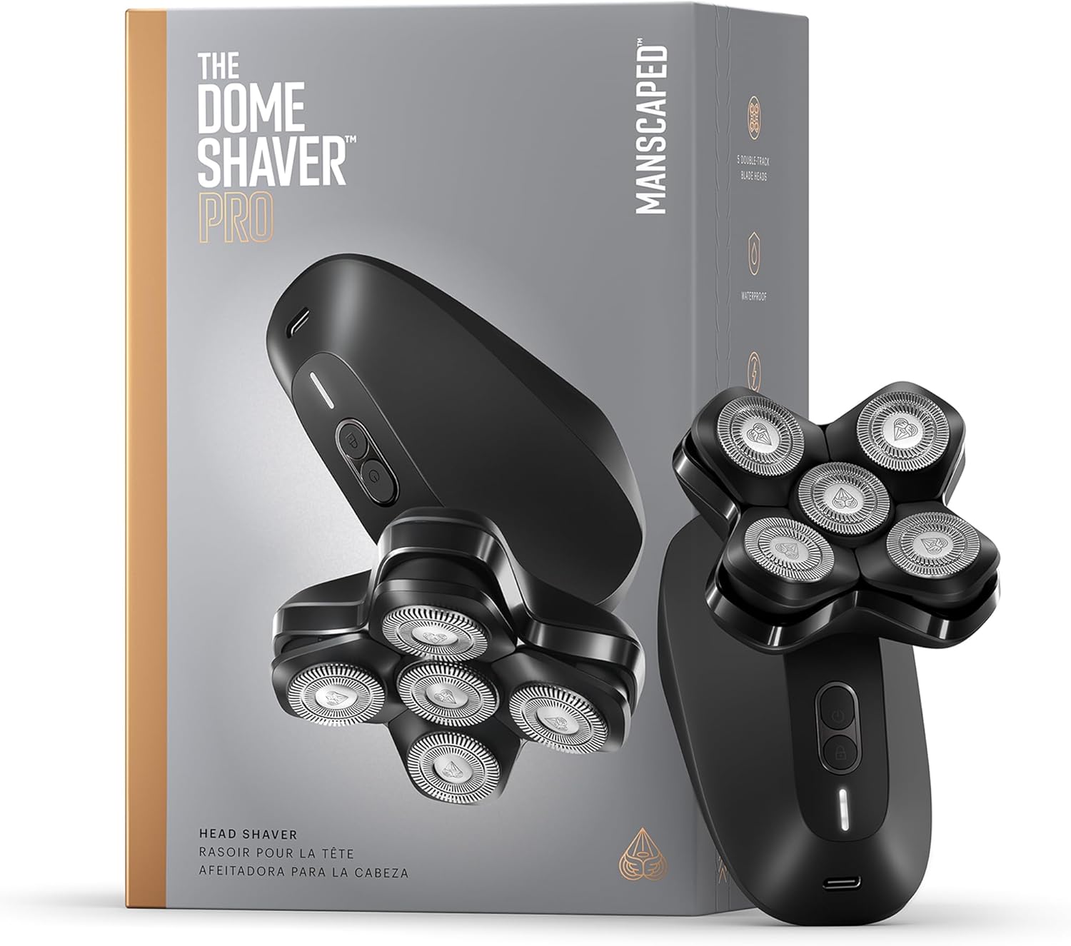 Manscaped® The Dome Shaver™ Pro Head Shaver For Bald Men – Five Rotary Blade Design With Skinsafe® & Flexadjust Technology, Waterproof, Usb-C & Wireless Charging Compatible With Travel Lock