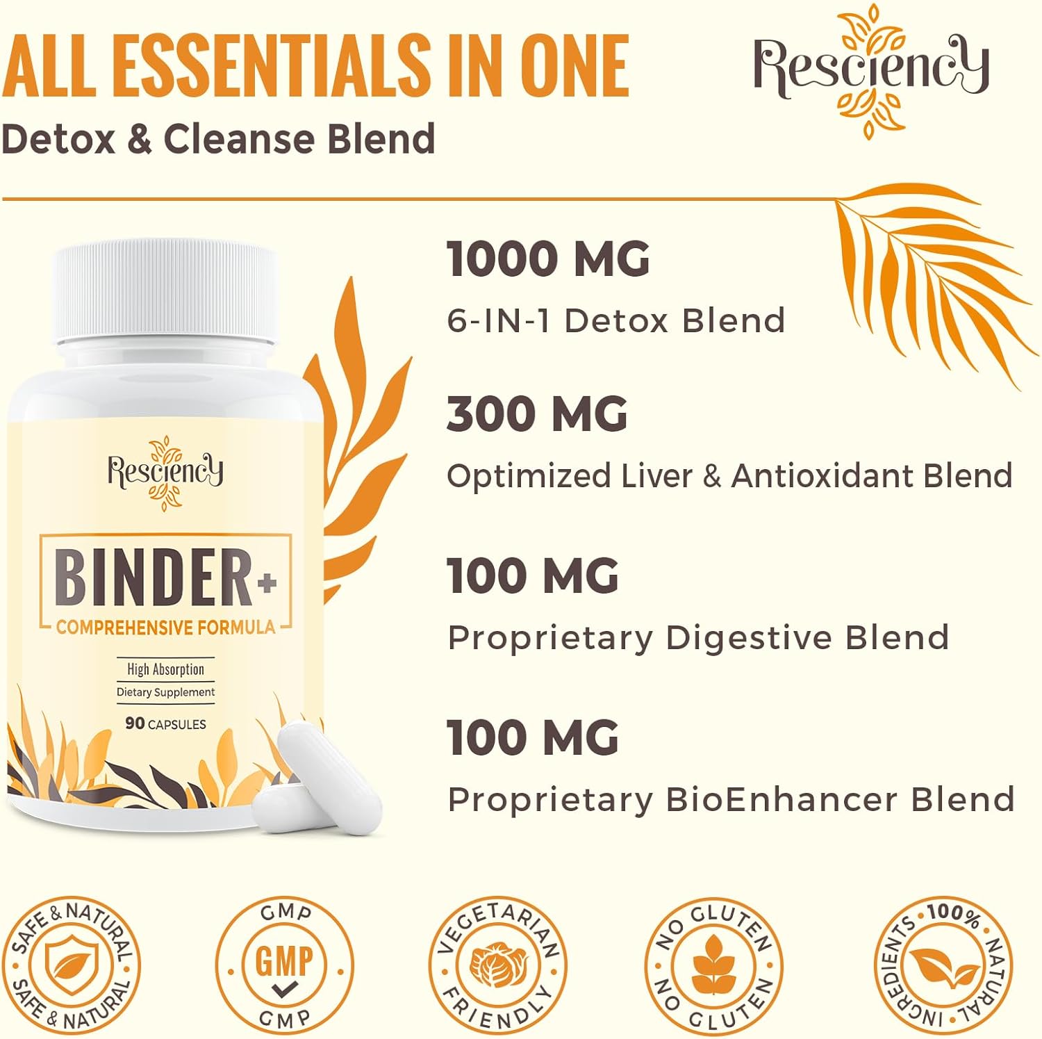 Resciency 1500 Mg Detox Binder Supplement – Activated Charcoal, Zeolite, Bentonite Clay – Liver & Gut Detox Cleanse, Toxin Flush, Digestive, Max Absorption, 90 Vegan Capsules : Health & Household