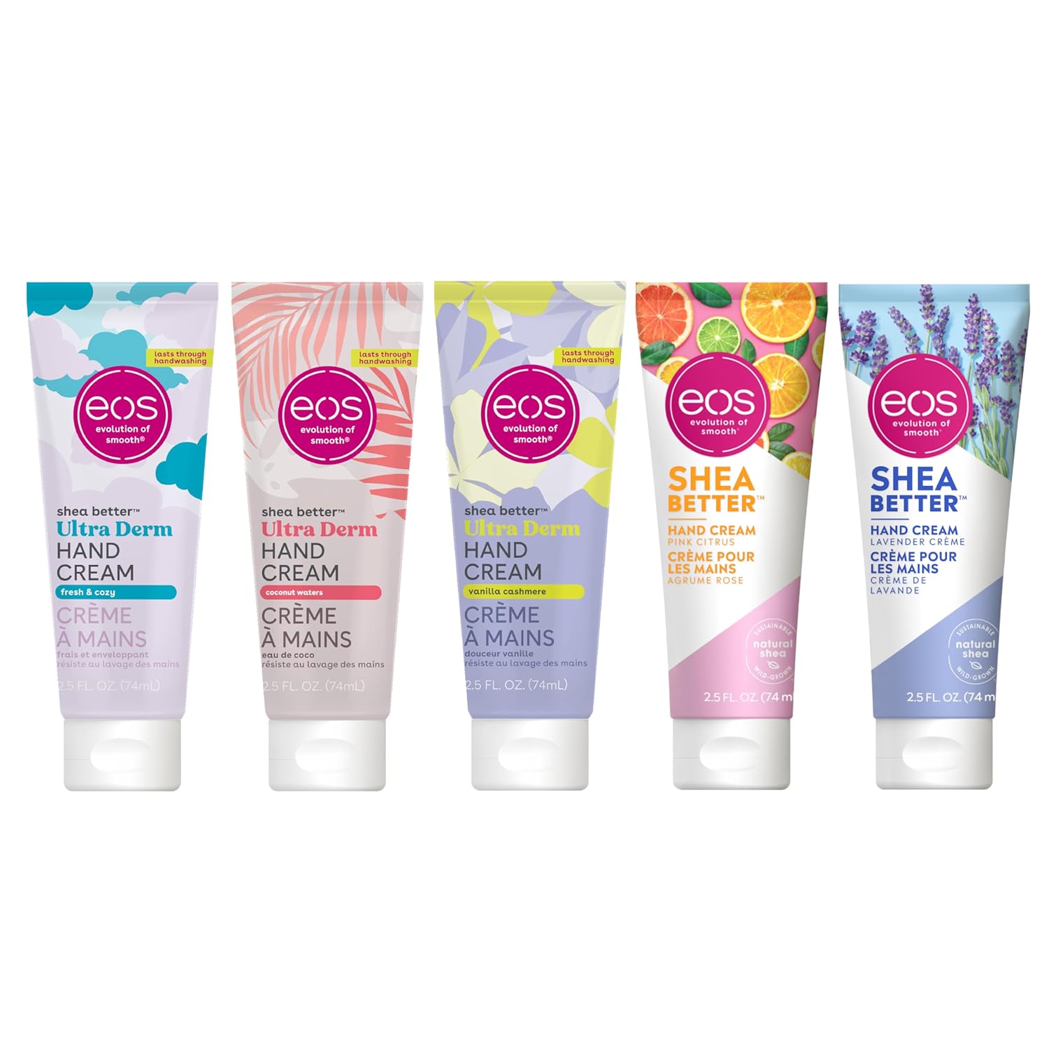 Bundle of eos Shea Better Hand Cream - Vanilla Cashmere + Fresh & Cozy + Coconut + Lavender + Pink Citrus