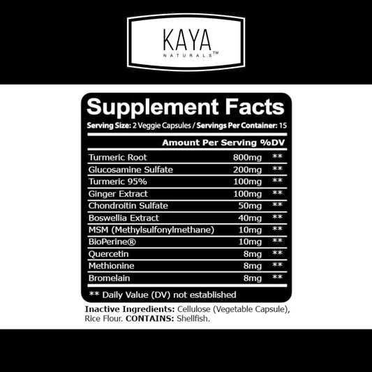 Kaya Naturals Platinum Joint | Nature Made Bioperine, Glucosamine, Turmeric With Boswellia, Healthy Natural Joint Support, Turmeric Curcumin 1334Mg - 30 Capsules