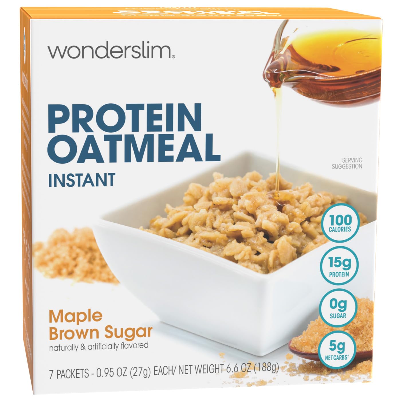 Wonderslim Instant Protein Oatmeal, Maple Brown Sugar, Gluten Free, Low Carb, Low Sugar (7Ct)