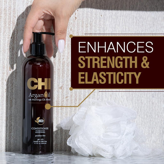 Chi Argan Oil Hair Conditioner Plus Moringa Oil Blend Rejuvenating Conditioner For Dry Damaged Hair Frizzy Hair Products Argan Hair Treatment Hydrates & Strengthens Paraben Free, 340 Ml