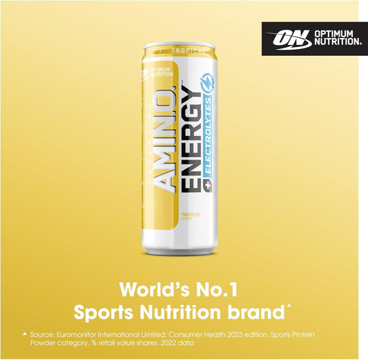 Optimum Nutrition Essential Amino Energy + Electrolytes, Ready To Drink Sugar Free Eaa Energy Drink With Electrolytes And Caffeine, Workout Supplement For Men And Women, Pink Lemonade, 24X250 Ml