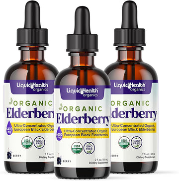 Liquidhealth Usda Organic Elderberry Liquid Drops For Kids And Adults - Liquid Vitamin Supplement, Immune Support Syrup, Antioxidant, Vegan, Non-Gmo, Sugar Free (3Pack)