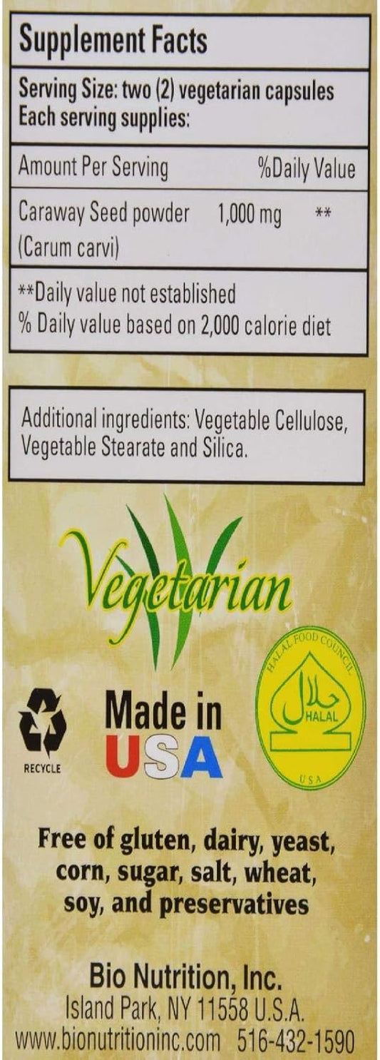 Bio Nutrition Caraway Seed 60 Vegetarian Capsules 1000 Mg | General Digestive Supplement |
