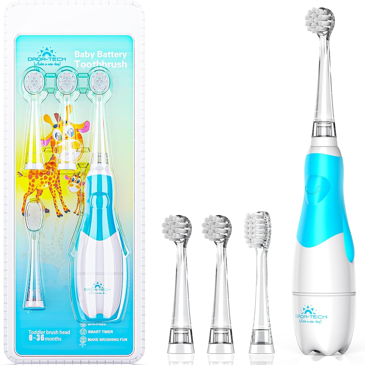 DADA-TECH Baby Electric Toothbrush, Toddler Teeth Brushes with Smart LED Timer and Sonic Technology for Infants Ages 0-3 Years (Blue)