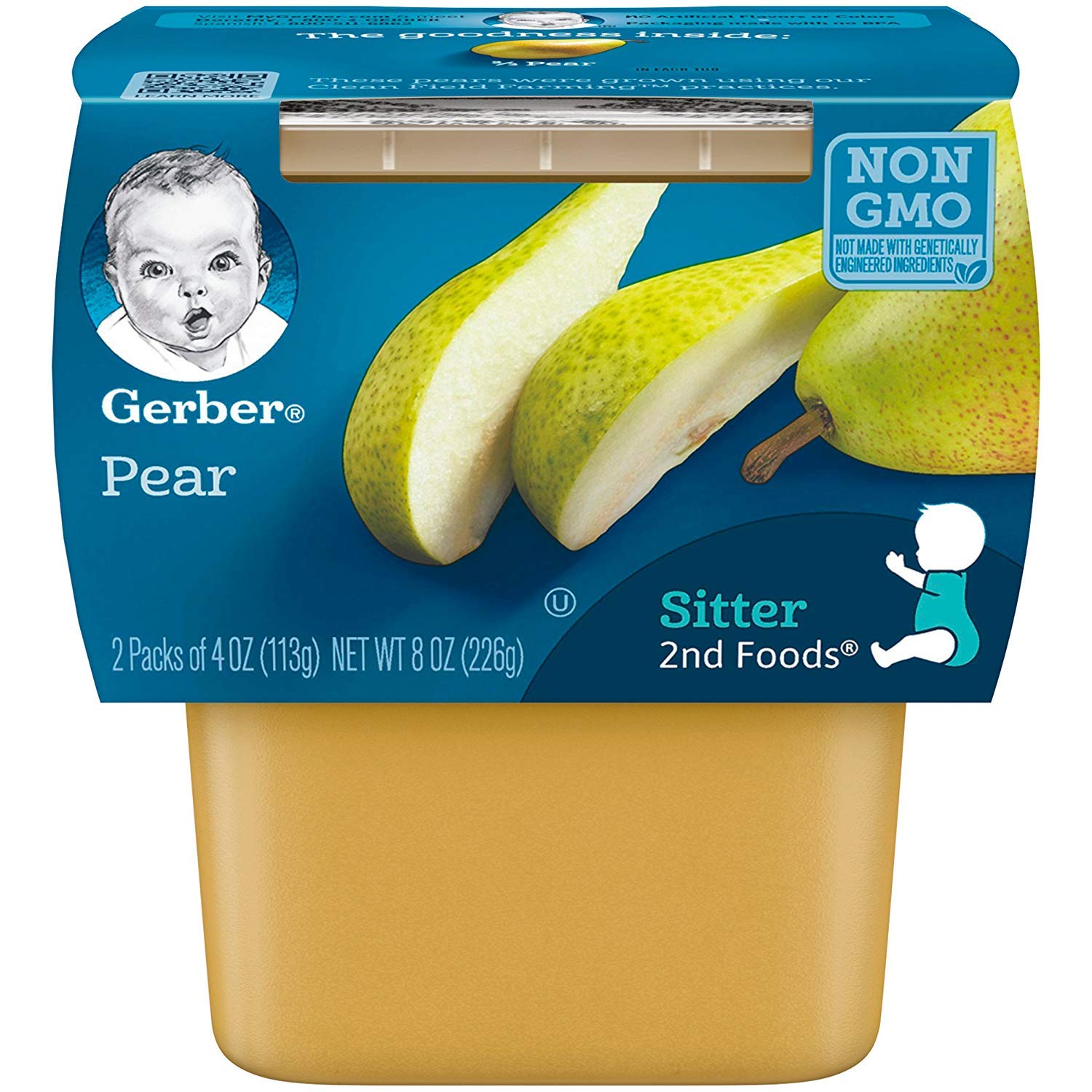 Gerber 2nd Food Baby Food Pear Puree, Natural & Non-GMO, 4 Ounce Tubs, 2-Pack (Pack of 8)