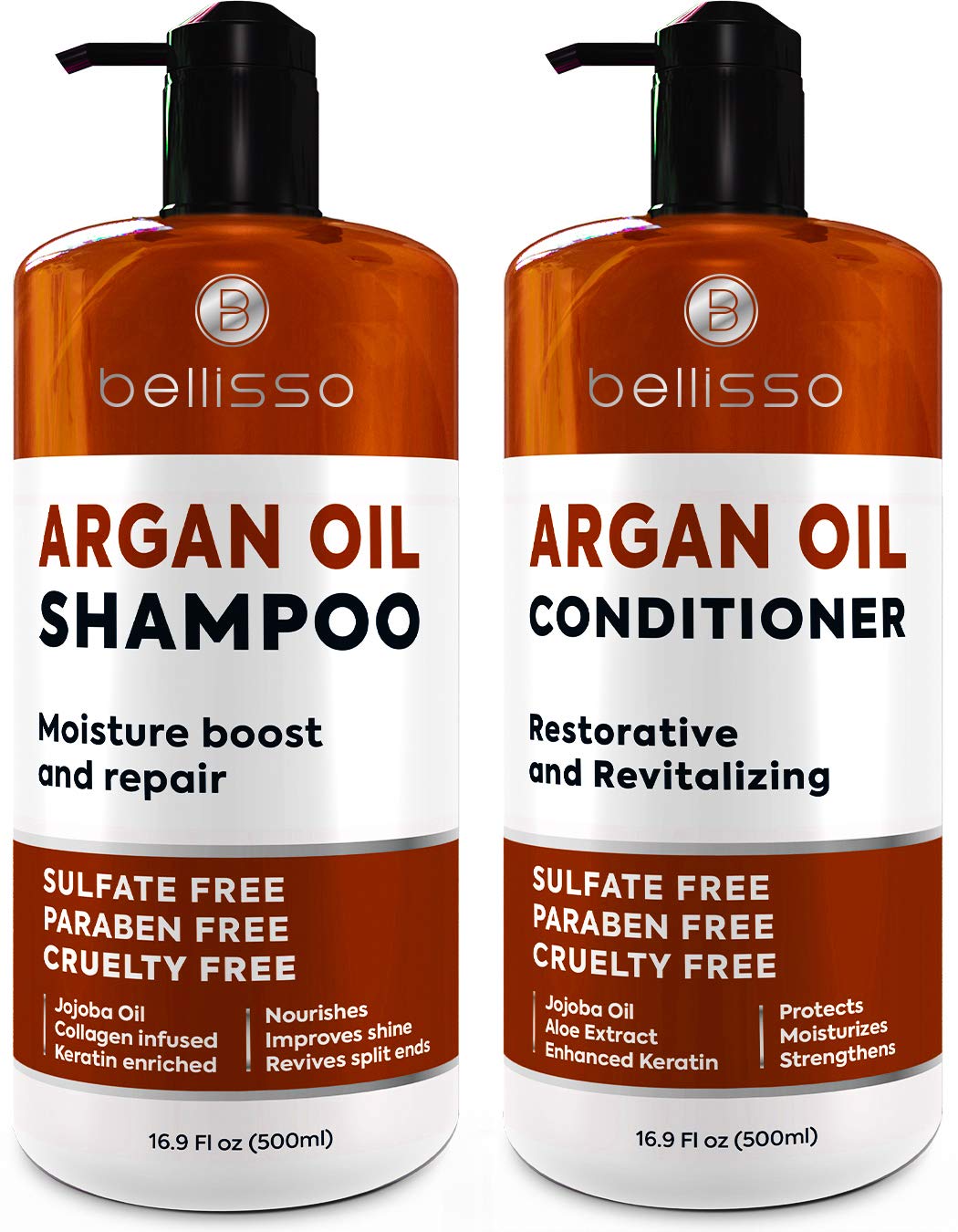 Moroccan Argan Oil Shampoo and Conditioner Set - Sulfate Free with No Parabens - Botanicals for Women and Men - Professional Moisturizing, Anti Frizz, Hydrating Solution for Dry, Wavy and Curly Hair