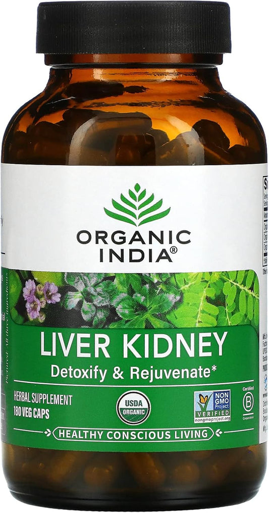 Organic India Liver and Kidney Cleanse Detox Repair - Herbal Supplement - Detoxify & Rejuvenate, Supports Healthy Liver & Kidney Function, Vegan, USDA Certified Organic, Non-GMO - 90 Capsules