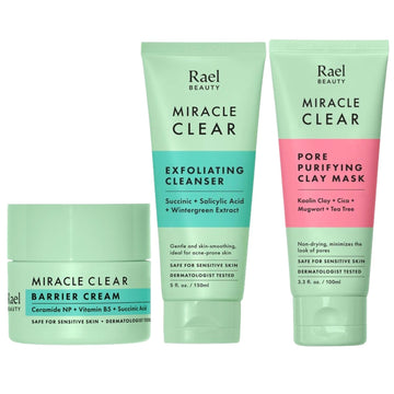 Rael Korean Skin Care - Face Moisturizer, Miracle Clear Barrier Cream (1.8 Oz), Blackhead Remover, Pore Control Clay Mask (3.4 Fl. Oz), Face Wash, Exfoliating Cleanser (5.1 Fl. Oz)