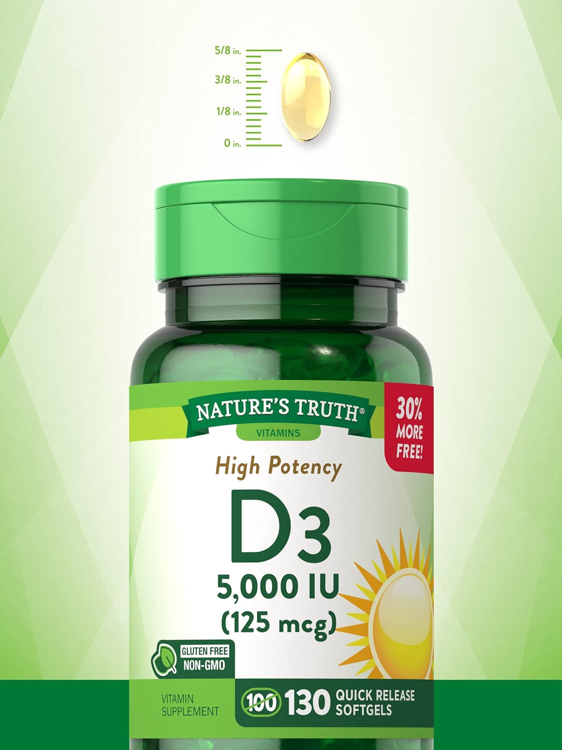 Nature's Truth Vitamin D3 5000 IU Softgels 130 Count | High Potency Vitamin D | Non-GMO, Gluten Free : Health & Household