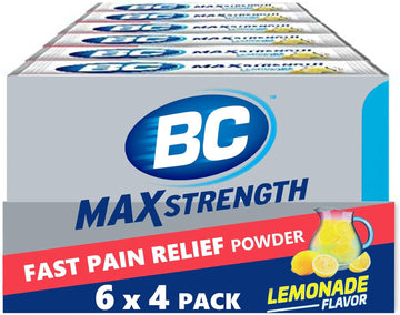 BC MAX Strength Fast Pain Relief Powder, Lemonade Flavor Aspirin 500mg and Acetaminophen 500mg Dissolve Packs, 4 Count, 6 Pack