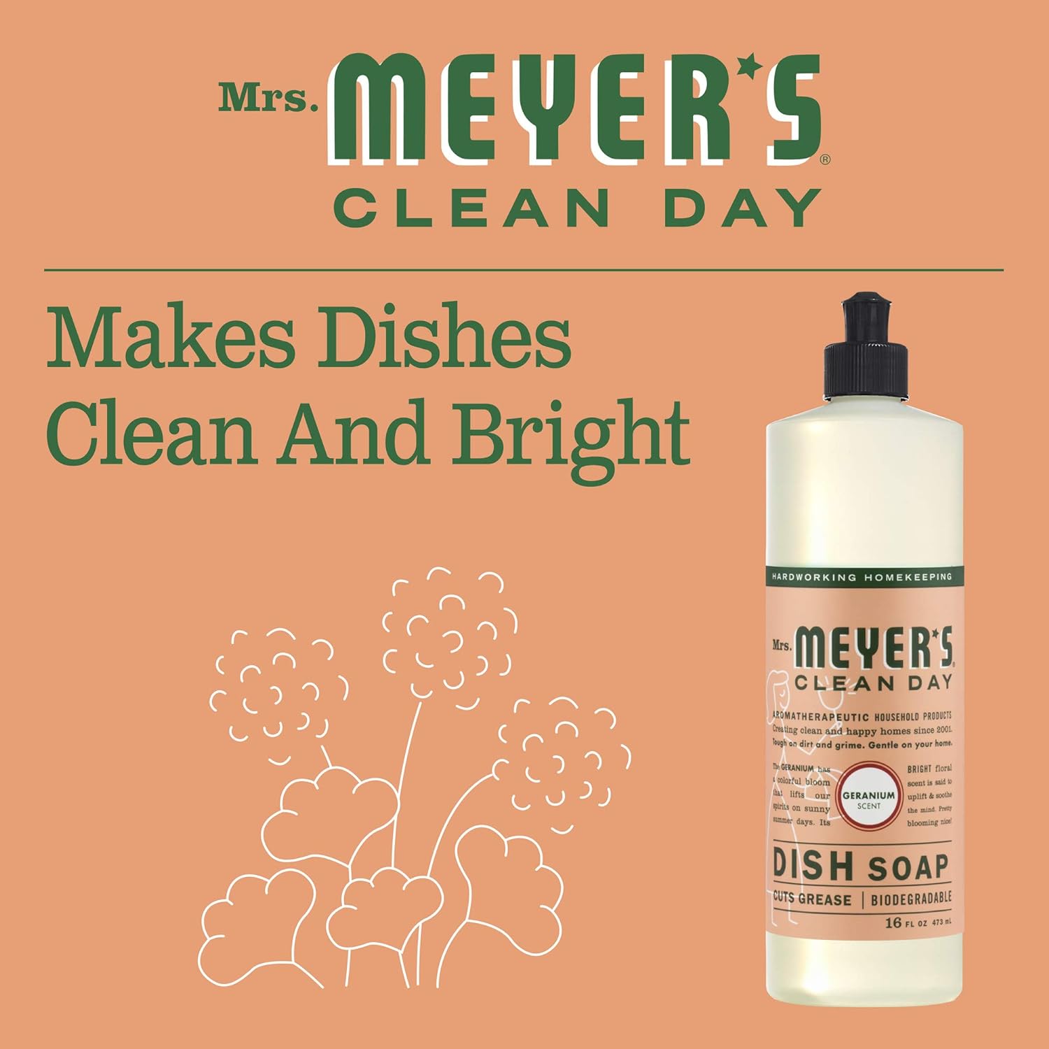 Mrs. Meyer's Liquid Dish Soap Geranium, 16 OZ : Health & Household