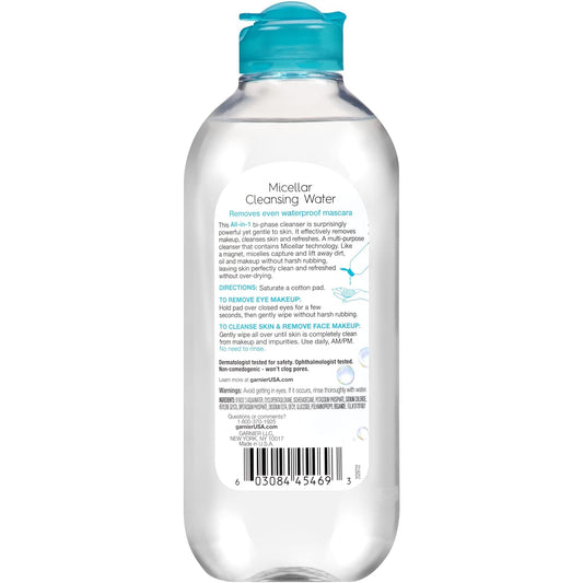 Garnier Micellar Water For Waterproof Makeup, Hydrating Facial Cleanser & Makeup Remover, Suitable For Sensitive Skin, Vegan, Cruelty Free, 13.5 Fl Oz (400Ml), 1 Count