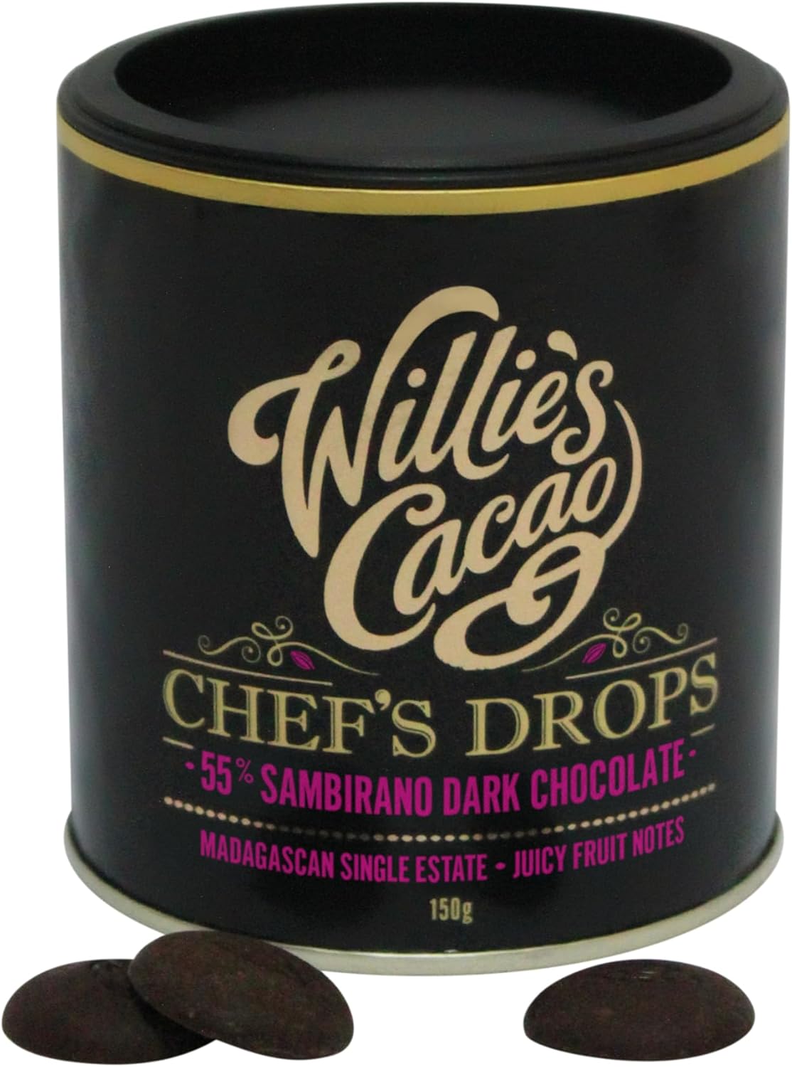 Willie's Cacao - Couverture Chocolate - Chef's Drops Sambirano 55% Dark chocolate - 150g - Juicy, fruity notes - For cooking & baking - Vegan : Amazon.co.uk: Grocery