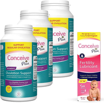 Conceive Plus Ovulation 3 Month Supply | Myo-Inositol & D-Chiro Inositol + Fertility Lubricant | Pcos | Hormone Balance & Ovarian Support For Women Trying To Conceive (3 X 120 Capsules + 2.5 Ounce)