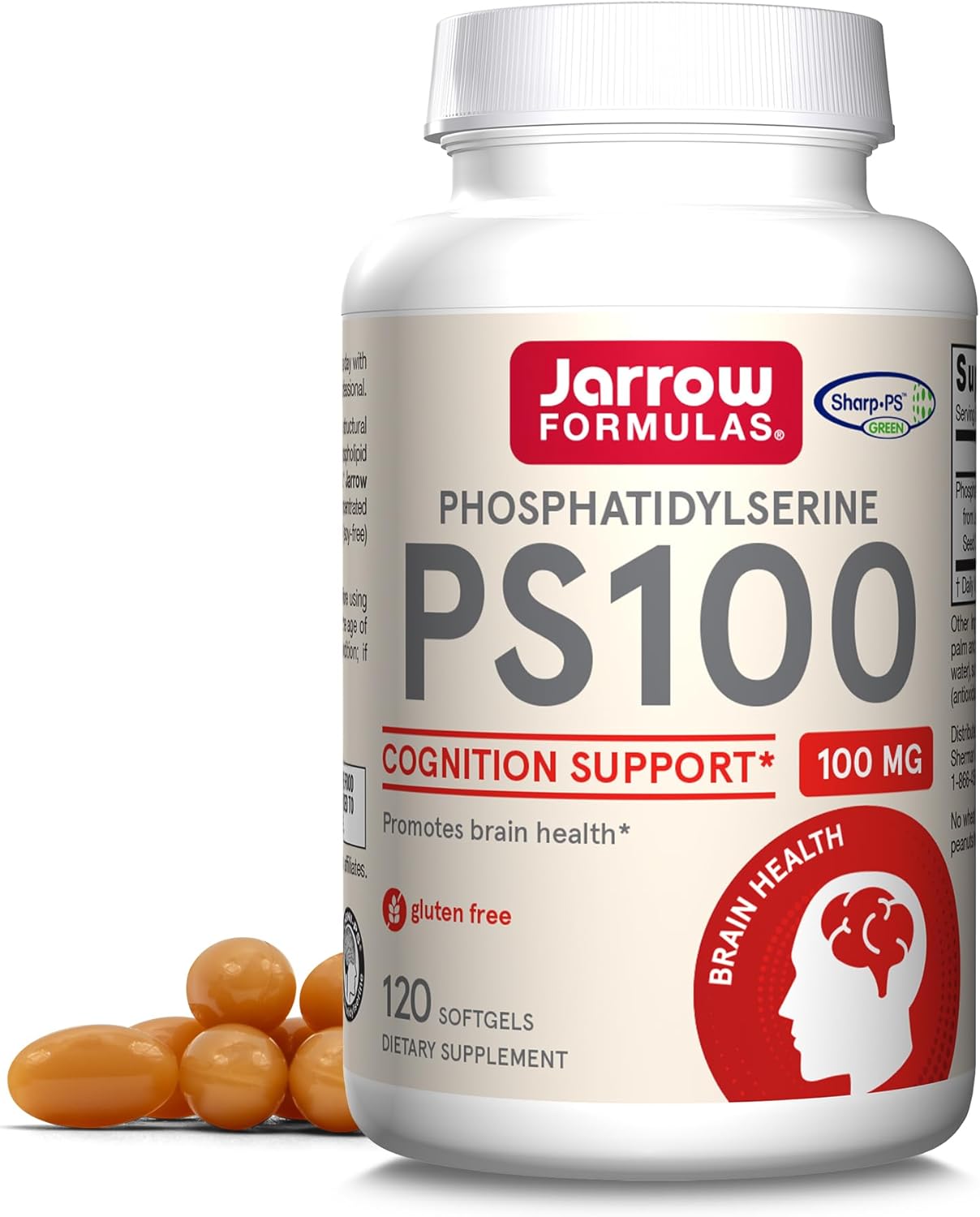 Jarrow Formulas PS100 Phosphatidylserine 100 mg, Dietary Supplement for Brain Health and Cognition Support, 120 Softgels, 40-120 Day Supply