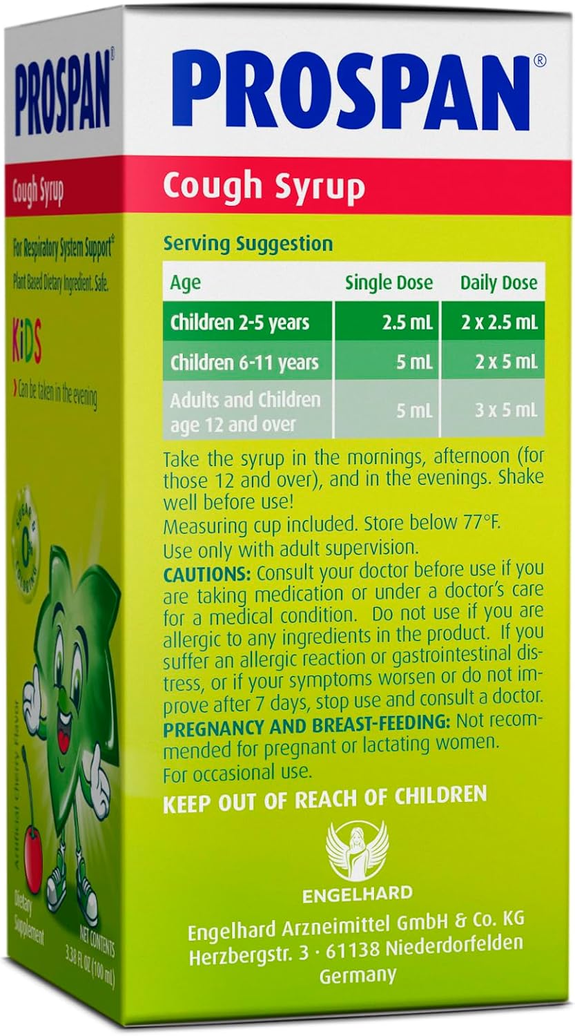 Prospan/Abrilar Kids Cough Syrup + Mucus With Proprietary Ivy Leaf Extract Ea575 - Soothes Cough, Mucus Relief, No Sugar, Non-Drowsy, Alcohol-Free, Drug-Free - 200 Ml : Health & Household